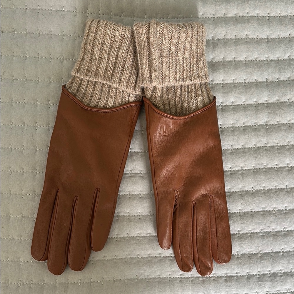 Elegant Brown Leather Gloves with Knit Cuffs